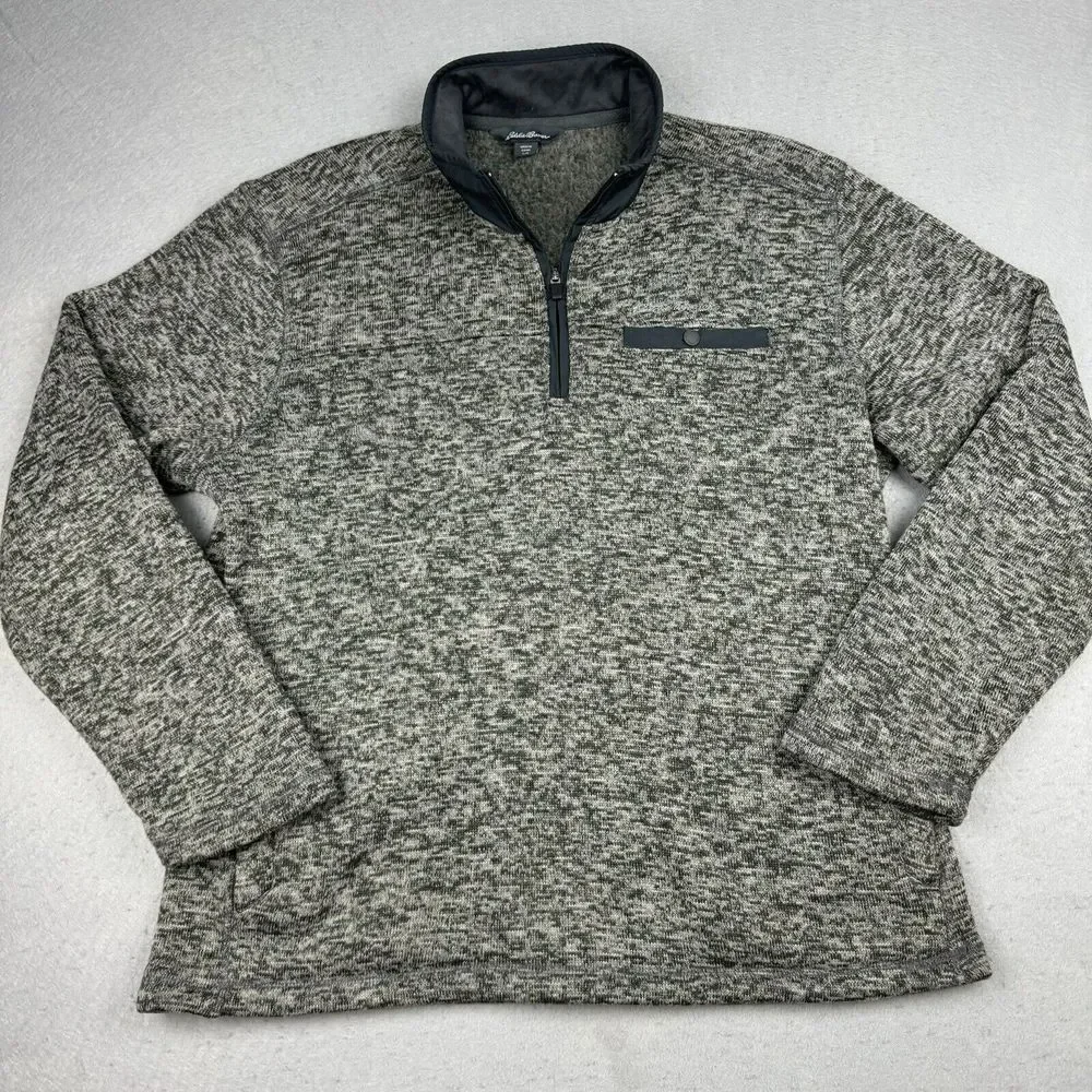 Eddie Bauer Sweater Fleece Mens Large Heavy Sherpa Lined Long Sleeve 1/4 Zip EUC